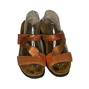 Naot Kimberly sz 41/10-10.5 Coral Orange Leather Leaf SparkleSlipOn Sandal Shoes